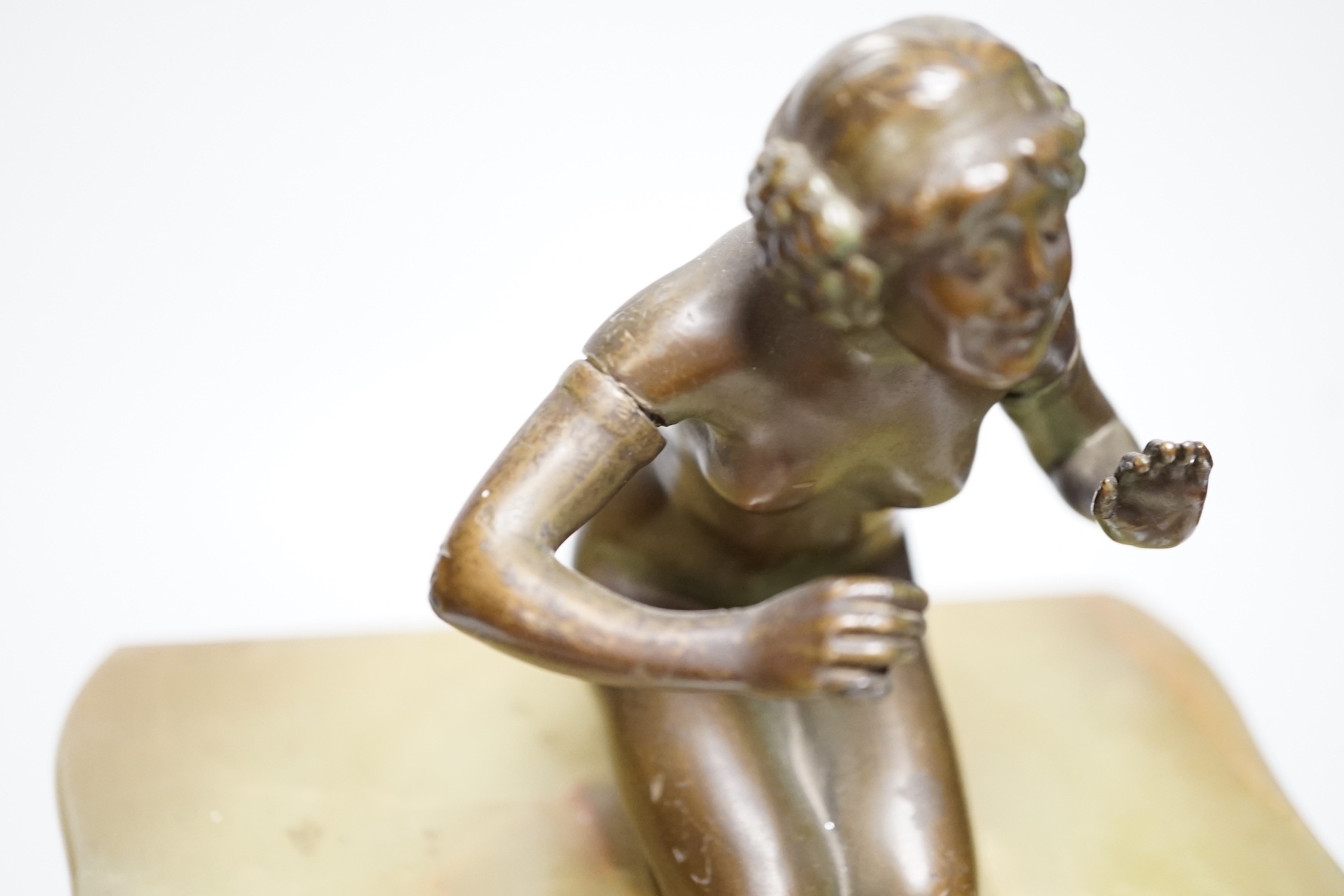 A French figural bronze mounted green onyx clock, 30cm